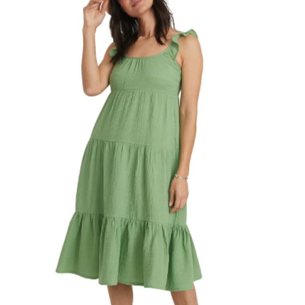 Marine Layer Jude Dress Flutter Sleeve Midi Jade Sheen Green NWT S